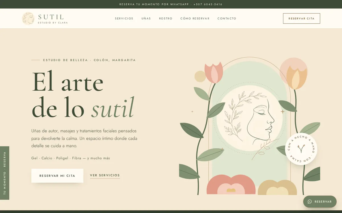 Inicio de la página de Sutil Estudio by Clara con ilustración floral